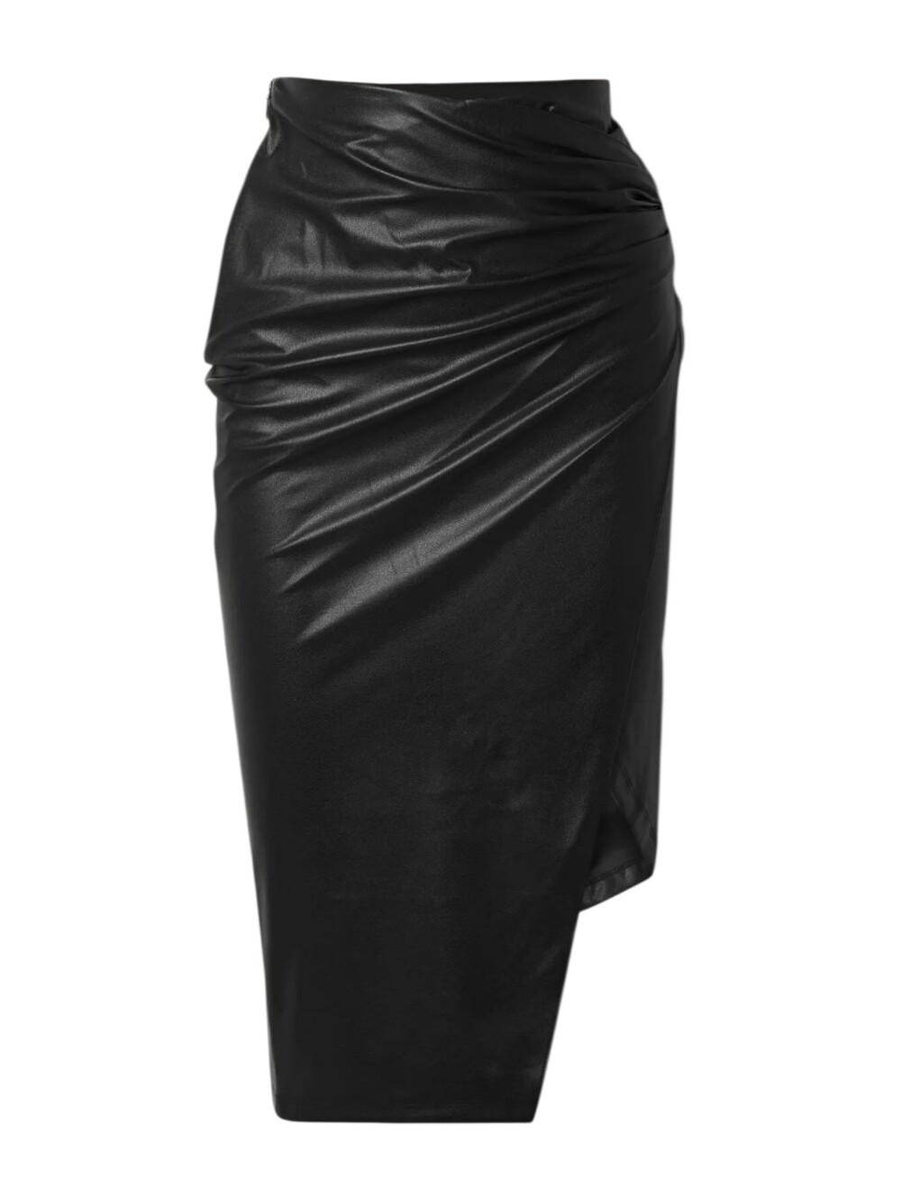 HELMUT LANG Ruched Vegan Leather Midi Skirt Medium